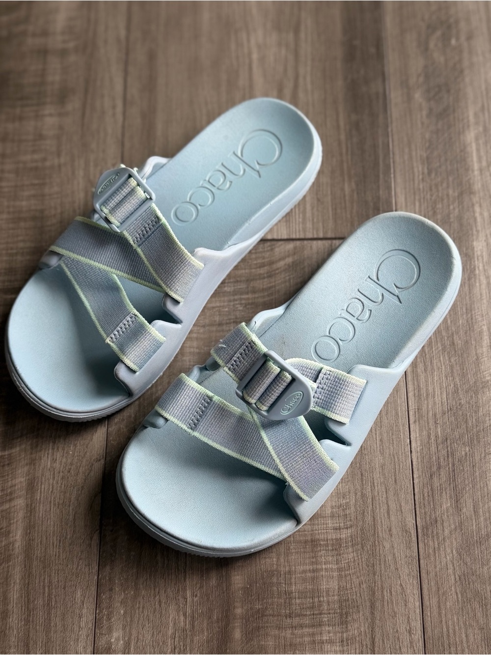 Chaco Women's Blue Slide Sandals Sz 7 Adjustable Straps Buckle Outdoor Hiking